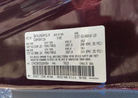2005 Dodge Dakota St z USA, uszkodzony, nr VIN 1D7HE28K55S264564